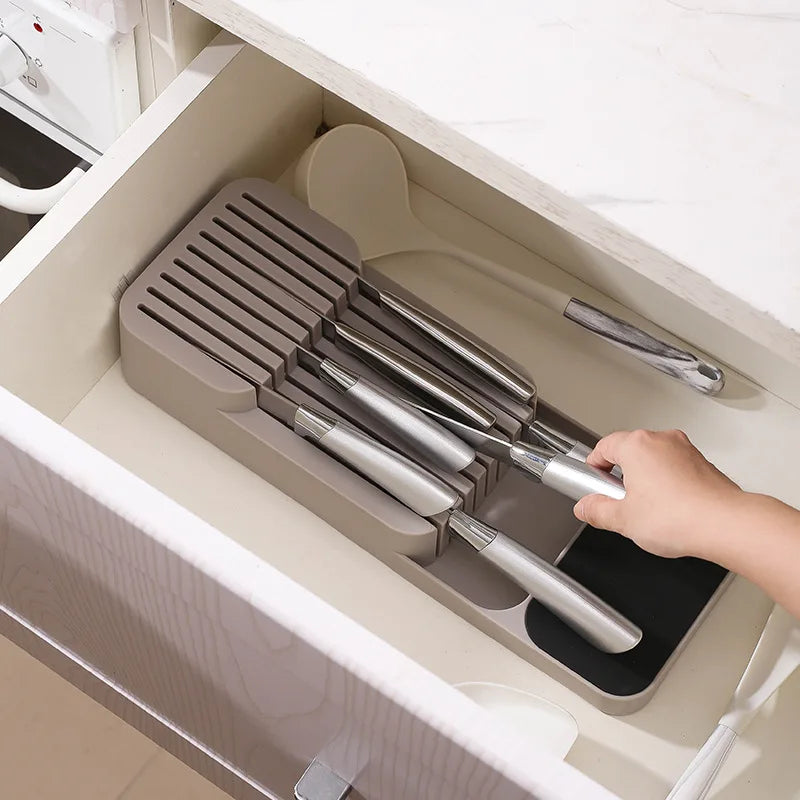 Adjustable Knife Drawer Organizer Non-Slip Dividers Durable Cutlery Storage Box Space-Saving Kitchen Cabinet Utensil Organizer