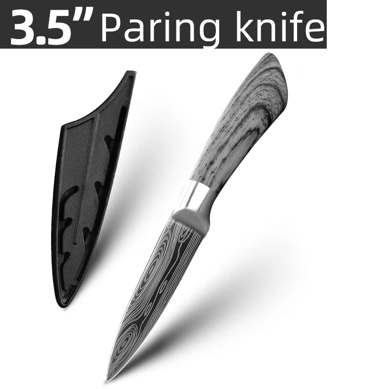 Ensemble de couteaux Santoku japonais en acier inoxydable Motif de Damas 
