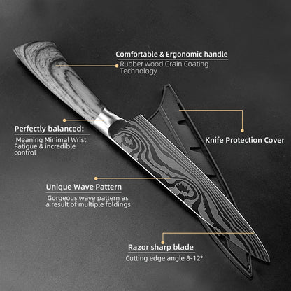 Ensemble de couteaux Santoku japonais en acier inoxydable Motif de Damas 