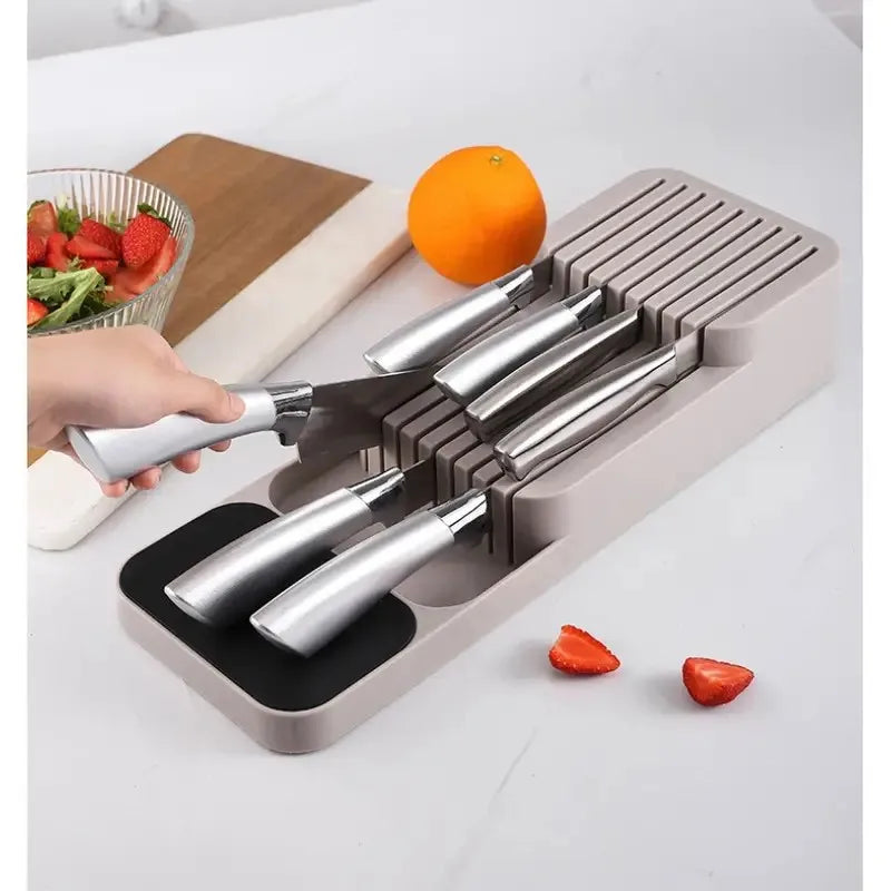 Adjustable Knife Drawer Organizer Non-Slip Dividers Durable Cutlery Storage Box Space-Saving Kitchen Cabinet Utensil Organizer