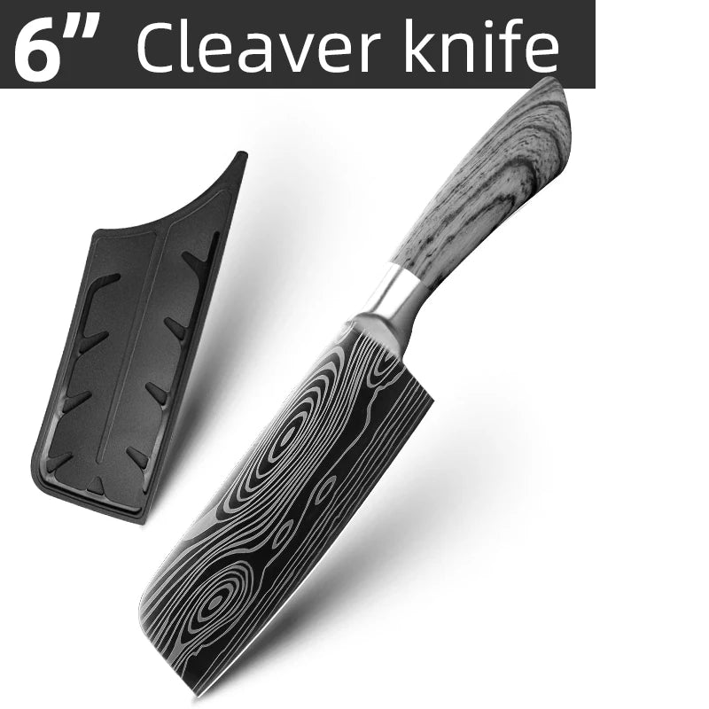 Ensemble de couteaux Santoku japonais en acier inoxydable Motif de Damas 