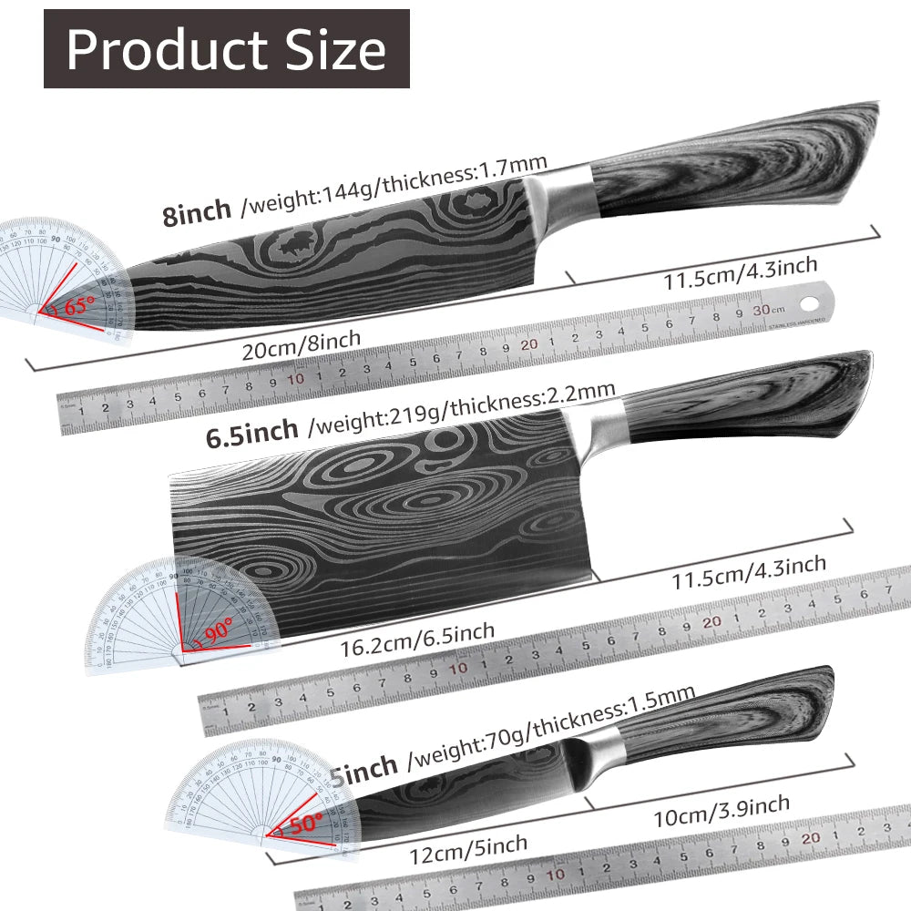 Ensemble de couteaux Santoku japonais en acier inoxydable Motif de Damas 