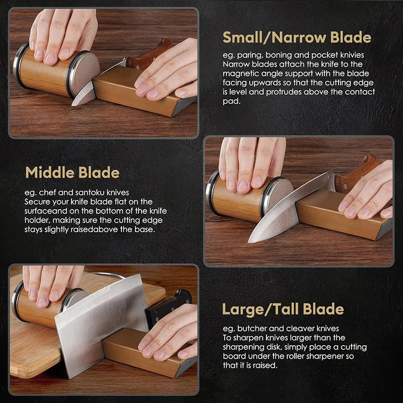 Rolling Knife Sharpener Magnetic Knife Holder Diamond Sharpening Stone Kit with 15 and 20 Degrees Angle Roller Kitchen Accessory