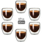 Double Walled Glass Coffee Mugs Glass Mug Double Wall Cappuccino Cocoa Milk Cups, 2.7Oz of Set 6 Coffee Tea Mugs, Clear Glasses