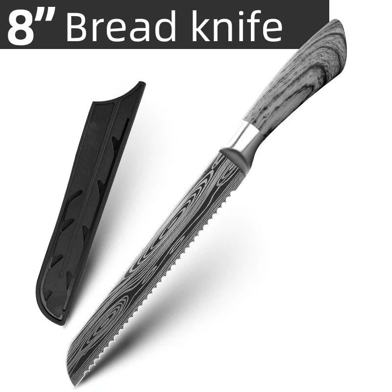 Ensemble de couteaux Santoku japonais en acier inoxydable Motif de Damas 