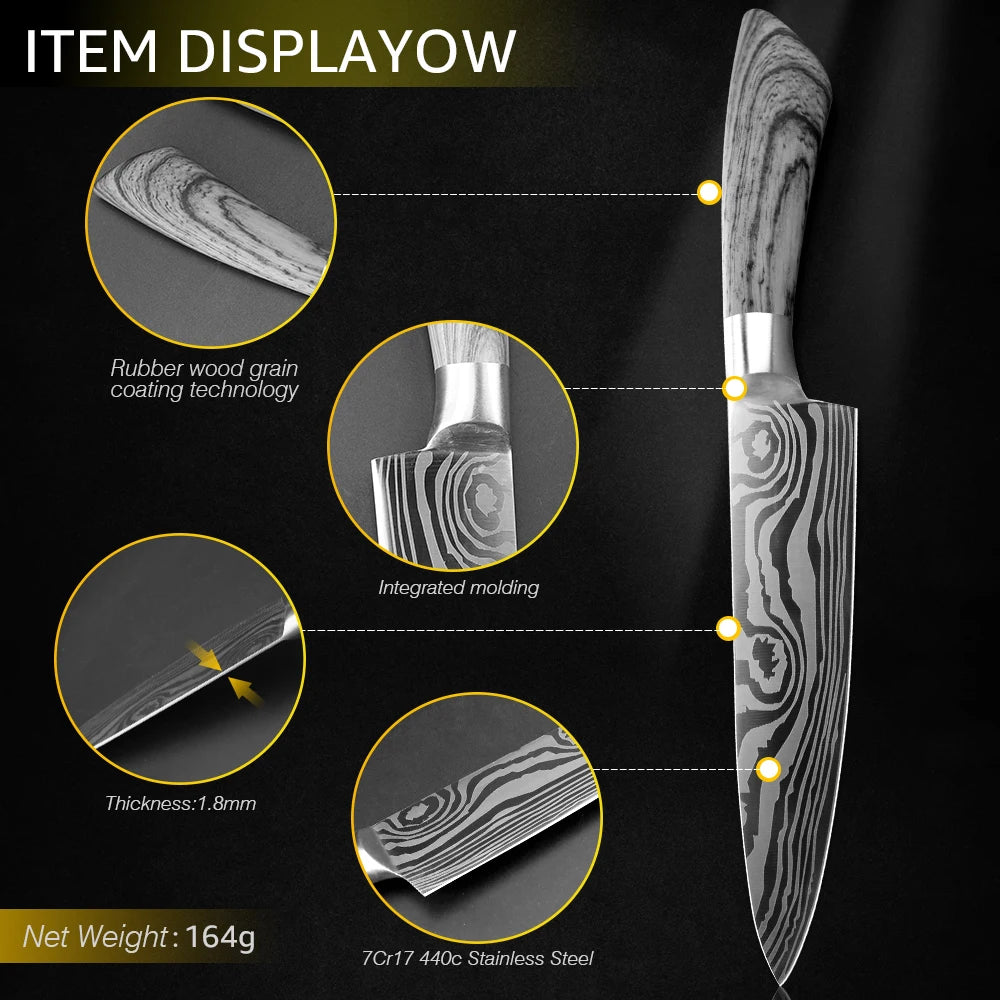 Ensemble de couteaux Santoku japonais en acier inoxydable Motif de Damas 