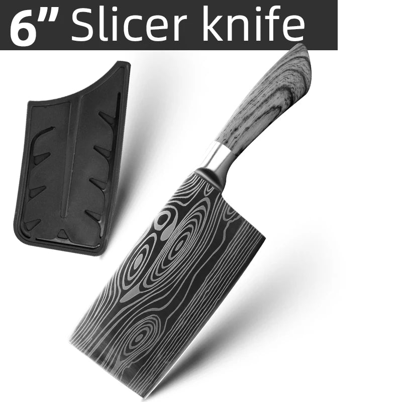 Ensemble de couteaux Santoku japonais en acier inoxydable Motif de Damas 