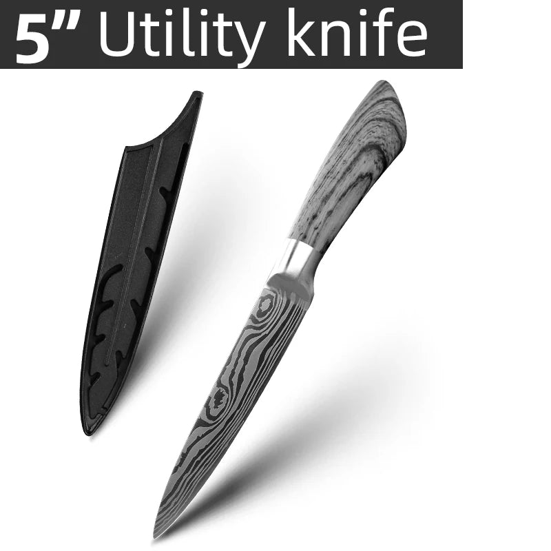 Ensemble de couteaux Santoku japonais en acier inoxydable Motif de Damas 