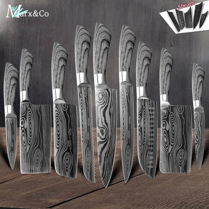 Ensemble de couteaux Santoku japonais en acier inoxydable Motif de Damas 