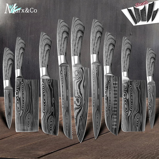 Ensemble de couteaux Santoku japonais en acier inoxydable Motif de Damas 