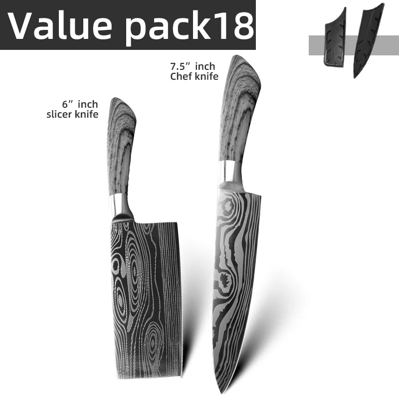Ensemble de couteaux Santoku japonais en acier inoxydable Motif de Damas 