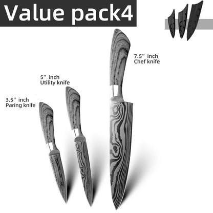 Ensemble de couteaux Santoku japonais en acier inoxydable Motif de Damas 