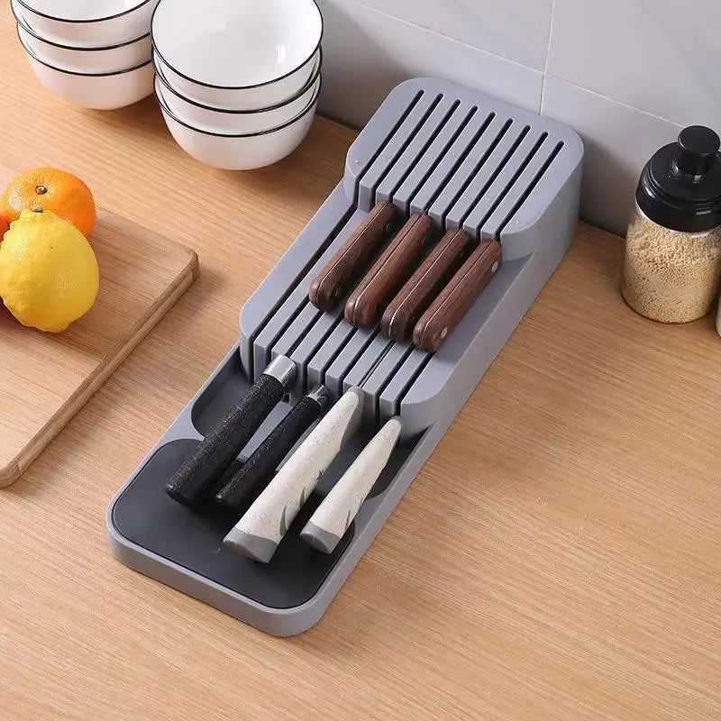 Adjustable Knife Drawer Organizer Non-Slip Dividers Durable Cutlery Storage Box Space-Saving Kitchen Cabinet Utensil Organizer