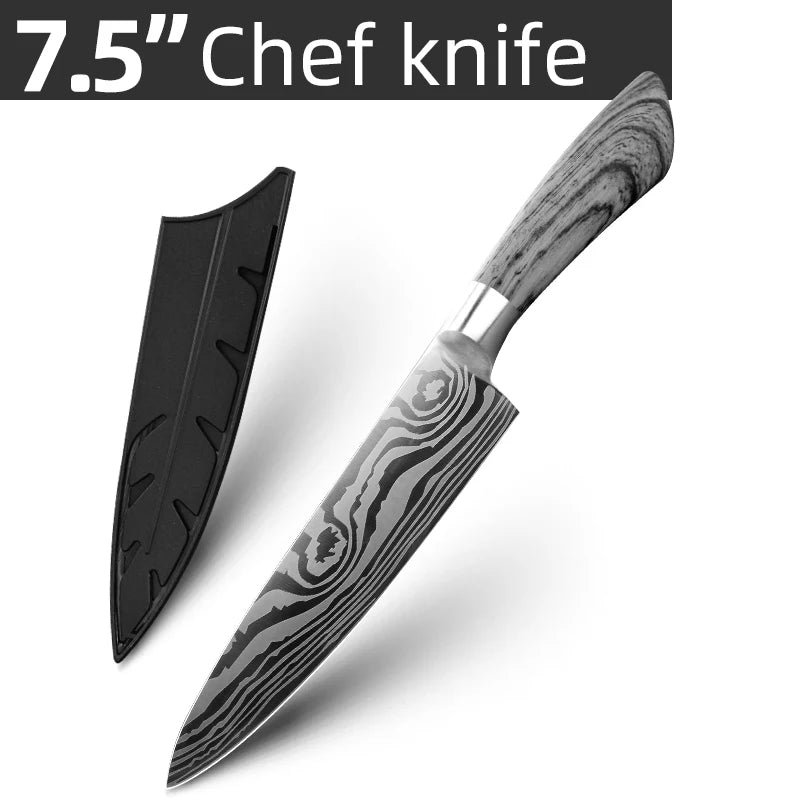 Ensemble de couteaux Santoku japonais en acier inoxydable Motif de Damas 