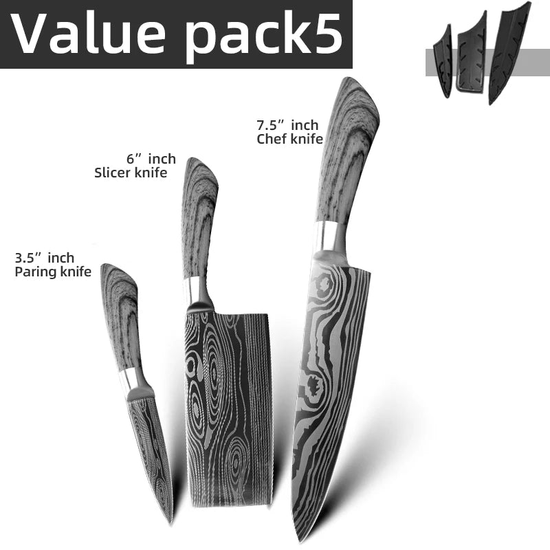 Ensemble de couteaux Santoku japonais en acier inoxydable Motif de Damas 